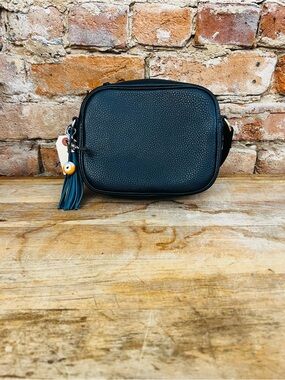 Black Pebbled Crossbody Bag with Tassel